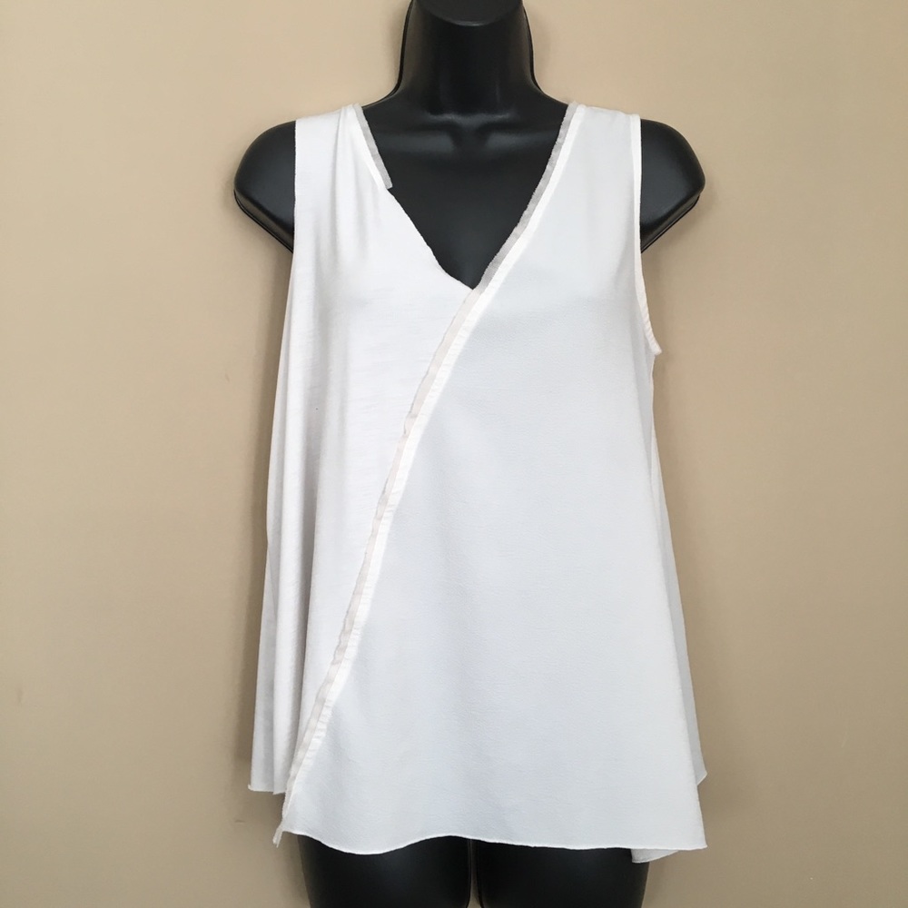 Express Off White Mixed Media Asymmetrical Tank